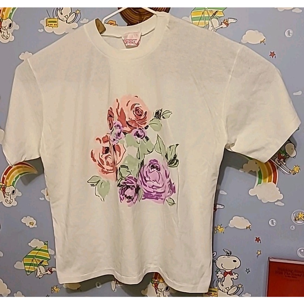 Vintage Image (Brand) Flower Shirt Size 42 White Made In Canada Single Stitch